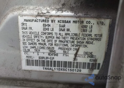 2005 Nissan Altima 2.5 S из США, поврежденный, VIN 1N4AL11DX5C150129